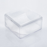 36 Pcs Clear Plastic Box with Hinge Cover Lid   8.5x8.5x3.00 Cms